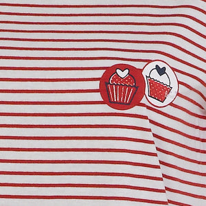 Ladies Striped Cupcake Detail Pyjamas S - XL (Navy Blue or Red)