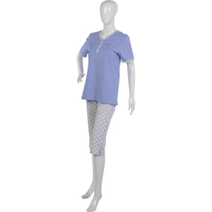 Ladies 100% Cotton 'Summer' Polka Dot Pyjamas S - L (Blue or Pink)