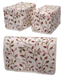 Jacquard Leaf Pattern Arm Caps or Chair Back with Lace Trim (Beige)