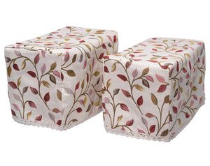 Jacquard Leaf Pattern Arm Caps or Chair Back with Lace Trim (Beige)