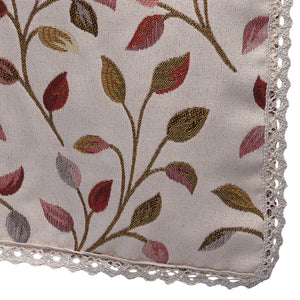 Jacquard Leaf Pattern Arm Caps or Chair Back with Lace Trim (Beige)