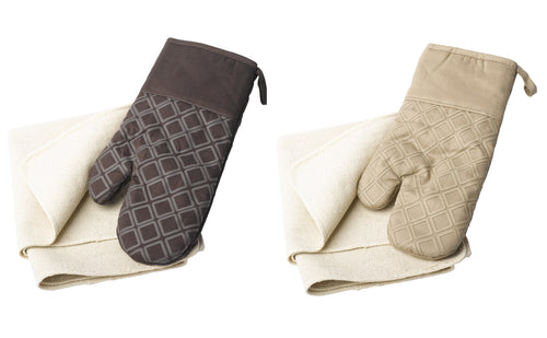 100% Cotton Oven Cloth & Magnetic Silicone Oven Glove Set (Various Colours)