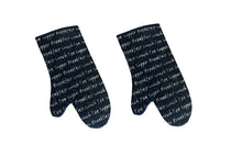 Load image into Gallery viewer, Mealtime Script Quilted Cotton Gauntlet, Pair of Gauntlets or Double Oven Glove