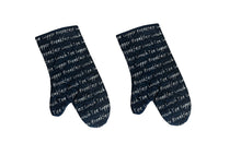 Load image into Gallery viewer, Mealtime Script Quilted Cotton Gauntlet, Pair of Gauntlets or Double Oven Glove