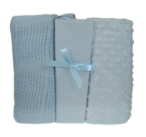 3 Piece Moses Basket or Pram Set - Blankets & Fitted Sheet (Various Colours)