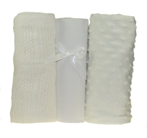 3 Piece Moses Basket or Pram Set - Blankets & Fitted Sheet (Various Colours)