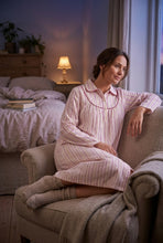 Load image into Gallery viewer, Slenderella Ladies Striped Cotton Long Sleeved Nightshirt with Collar Pink / Size UK 12-14