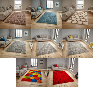 Noble House 3D Honeycomb / Hexagon Design Shaggy Rug (Various Colours)