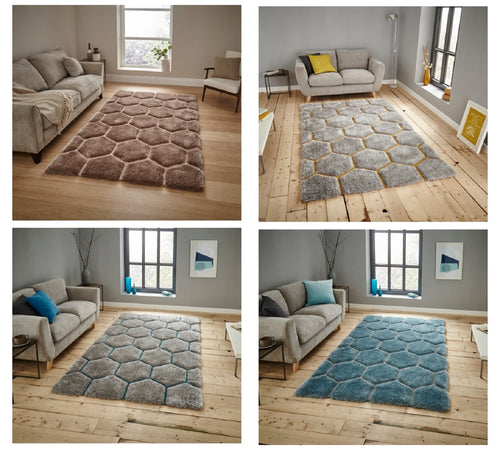 Noble House 3D Honeycomb / Hexagon Design Shaggy Rug (Various Colours)