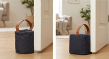 Load image into Gallery viewer, Denim Doorstop Cover with Faux Leather Handle (Cube or Cylinder)