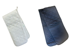 Double Oven Glove Plain Quilted Cotton Pot Holder (Black or Cream)