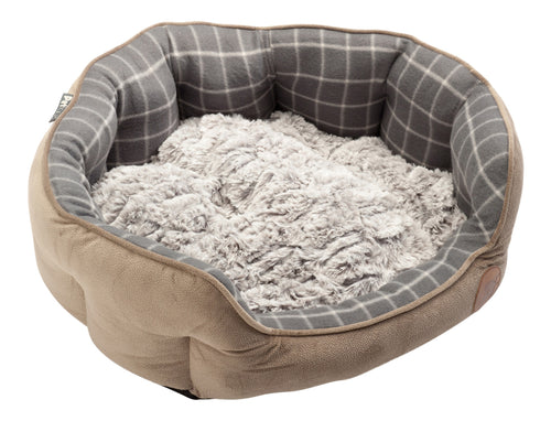 Petface Grey Check & Bamboo Oval Bed (Various Sizes)