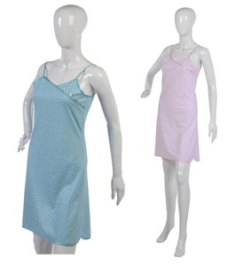 Ladies Combed Cotton Polka Dot Chemise S - XL (Aqua or Pink)