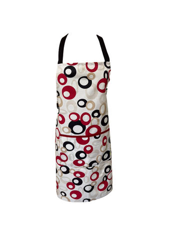 100% Cotton Bib Apron with Pocket Red Black & Beige Circles (60cm x 80cm)