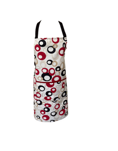100% Cotton Bib Apron with Pocket Red Black & Beige Circles (60cm x 80cm)