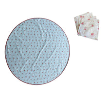 Load image into Gallery viewer, Floral &amp; Gingham Round Tablecloth 54” with One Pack of Napkins (Red or Blue)