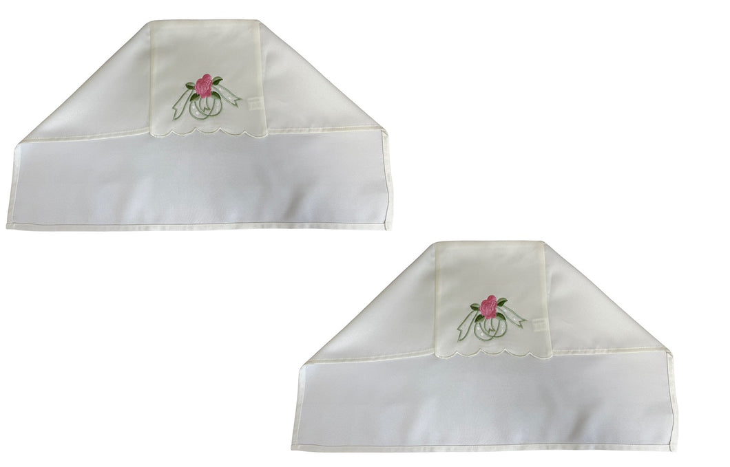 Pink Rose Arm Caps & Chair Backs Scalloped Trim Furniture Antimacassar