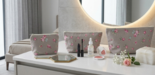 Load image into Gallery viewer, Rose Pattern Zipped Feminine Toiletries Make Up Storage Bag Small, Medium or Large