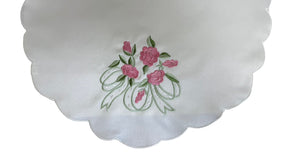 Pink Rose Arm Caps & Chair Backs Scalloped Trim Furniture Antimacassar