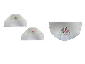 Pink Rose Arm Caps & Chair Backs Scalloped Trim Furniture Antimacassar