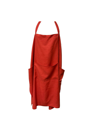 Red Linen Loose Smock Apron with Deep Pockets 42” x 38”