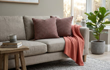 Load image into Gallery viewer, Coral &amp; Grey Check Cushion Cover Pair 43cm x 43cm