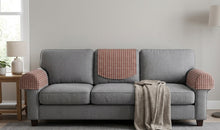 Load image into Gallery viewer, Coral &amp; Grey Check Polyester Round Arm Caps or Chair Backs