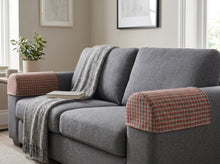 Load image into Gallery viewer, Coral &amp; Grey Check Polyester Round Arm Caps or Chair Backs
