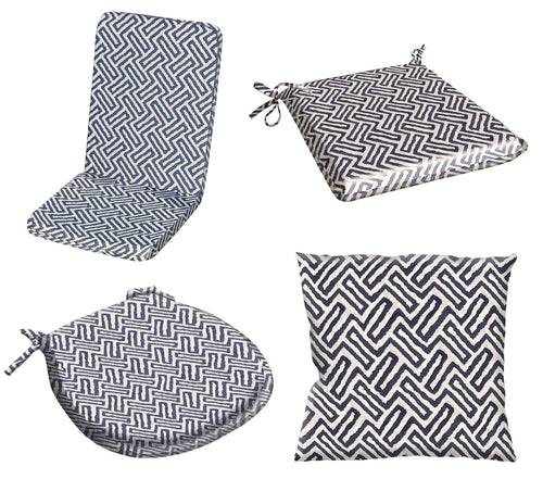 Blue Geometric Outdoor Water Resistant Seat Pad or Cushion