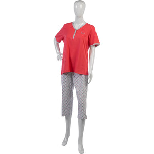 Ladies 100% Cotton 'Summer' Polka Dot Pyjamas S - L (Blue or Pink)