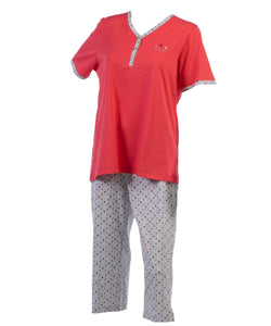 Ladies 100% Cotton 'Summer' Polka Dot Pyjamas S - L (Blue or Pink)