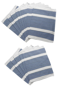 Pack of Cotton Tea Towels with White & Blue Striped Detail (Various Quantities)