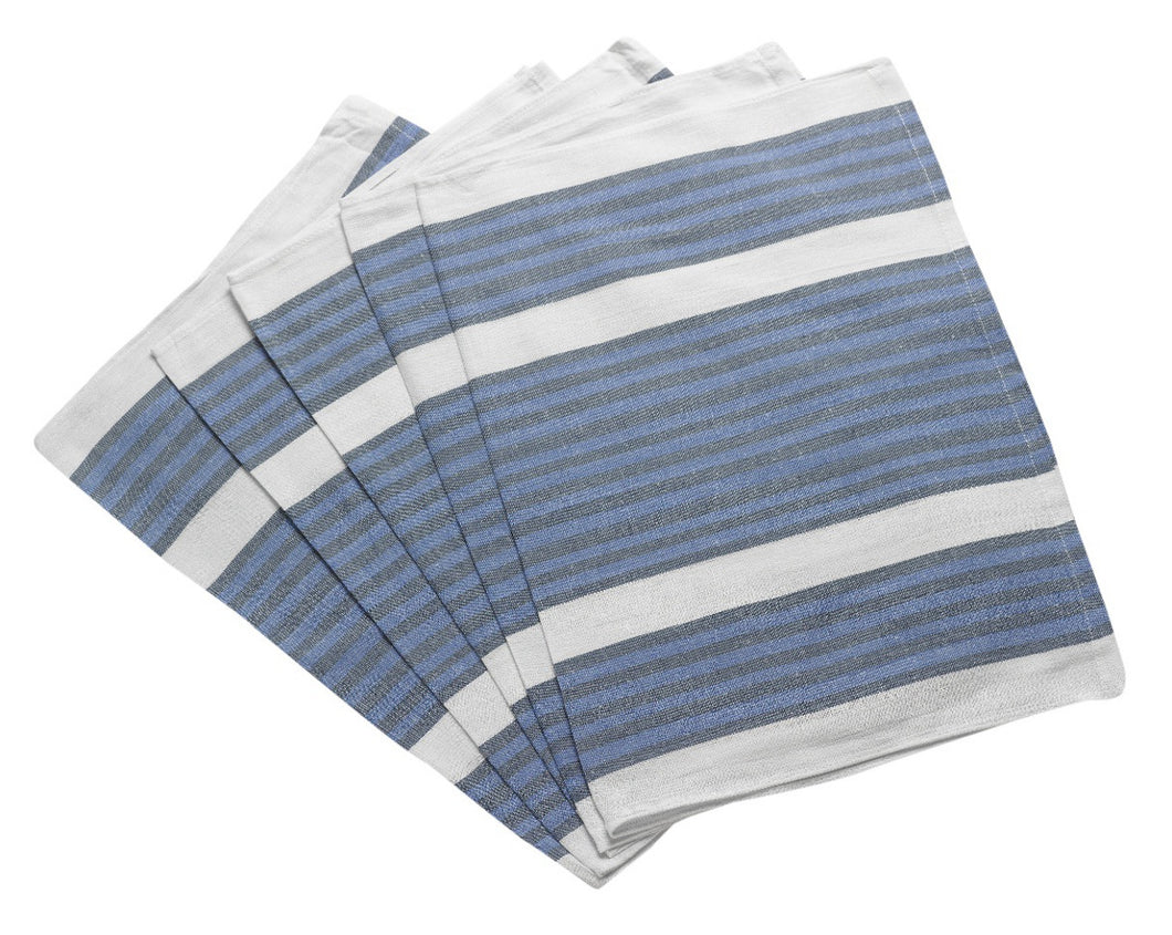 Pack of Cotton Tea Towels with White & Blue Striped Detail (Various Quantities)