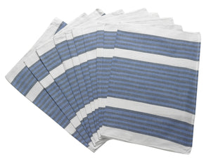 Pack of Cotton Tea Towels with White & Blue Striped Detail (Various Quantities)