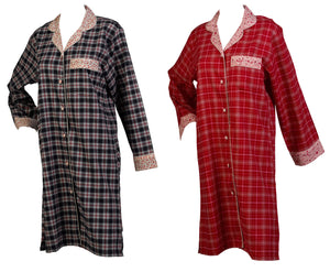 Ladies Long Sleeved Tartan Nightshirt S - XL (Blue or Red)
