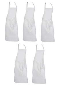 Professional Polycotton White Bib Apron - No Pocket (Pack of 1 or 5)