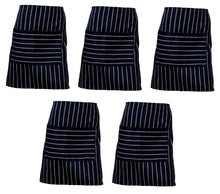 Load image into Gallery viewer, Woven Stripe Butchers Half Apron - Pocket, Bleach Resistant (Navy)