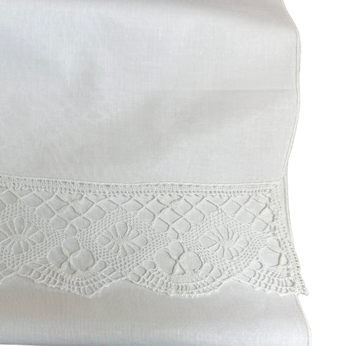 Extra Long White Chair Back with Lace Panels 51cm x 112cm