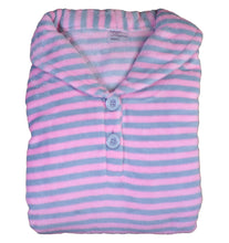 Load image into Gallery viewer, Ladies Fleecy Pyjamas - Long Sleeved Striped Top &amp; Plain Bottoms Pink Small