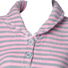 Load image into Gallery viewer, Ladies Fleecy Pyjamas - Long Sleeved Striped Top &amp; Plain Bottoms Pink Small