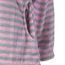 Load image into Gallery viewer, Ladies Fleecy Pyjamas - Long Sleeved Striped Top &amp; Plain Bottoms Pink Small