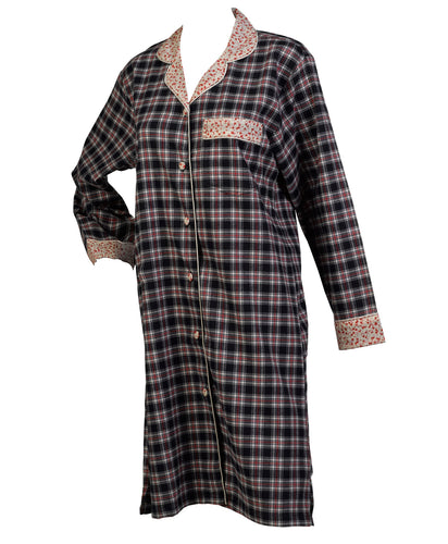 Ladies Long Sleeved Tartan Nightshirt Navy Small