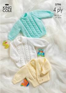 King Cole 4 Ply Knitting Pattern - 2796 Jacket Cardigan & Sweater