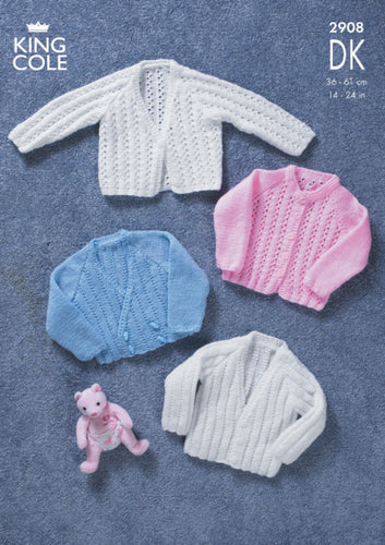 King Cole DK Knitting Pattern - Baby Cardigans (2908)