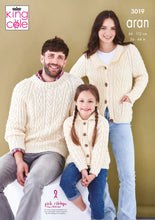Load image into Gallery viewer, King Cole Aran Knitting Pattern - Family Cable Knit Cardigans &amp; Sweater (3019)