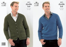 Load image into Gallery viewer, King Cole Double Knit Knitting Pattern - Mens V Neck Sweater &amp; Cardigan (3271)