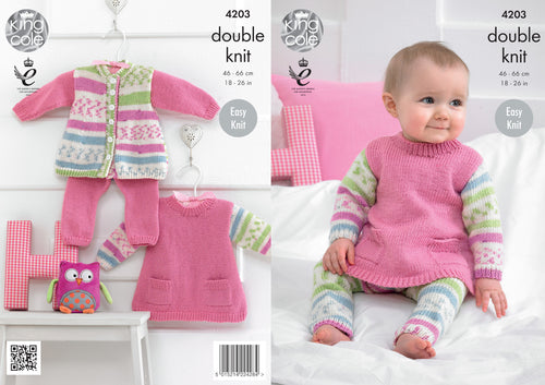 King Cole DK Knitting Pattern - Baby Tunic Cardigan & Leggings (4203)