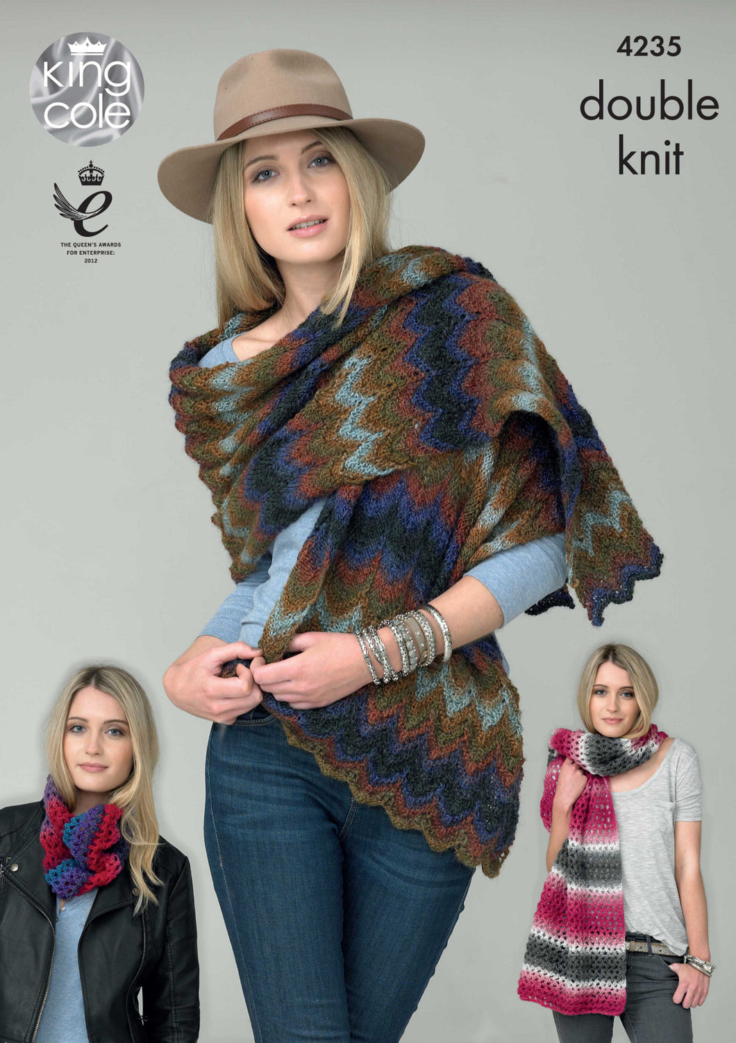 King Cole Double Knitting Pattern - Ladies Shawls & Snood (4235)