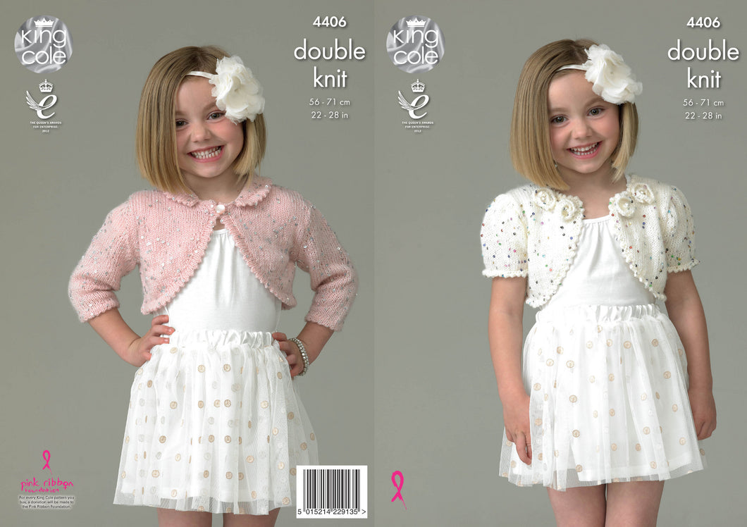 King Cole Double Knitting Pattern - Girls Boleros (4406)