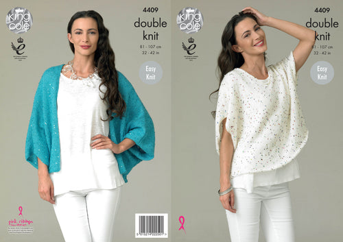 King Cole Double Knitting Pattern  Ladies Baggy Cardigan and Top (4409)